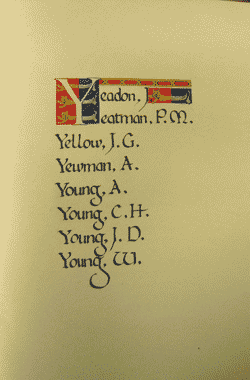 end page, surnames Y, Yeadon to Young, by Simon Chambers