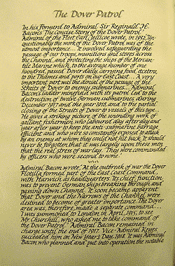 first page of calligraphy, of extracts from works about the Dover patrol, by Simon Chambers