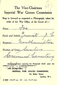 the card sent by Imperial War Graves, stating photo enclosed as requested