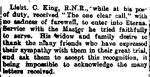 notice, Lieut King received the one clear call to enter into Eterna, courtesy Dover Express