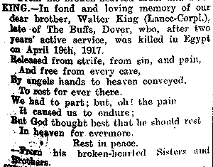 notice from his brothers and sisters, in mourning, courtesy Dover Express