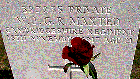 words on the headstone of W Maxted's grave, courtesy Brian Maxted