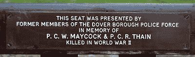 plaque on bench, by Simon Chambers - dedicated by the former borough police to PC Maycock and PC Thain