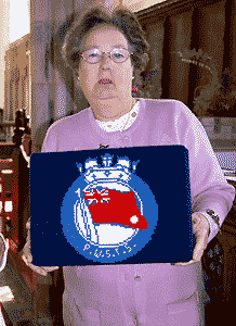 Mrs Pollard with kneeler, with PWSTS logo on the design