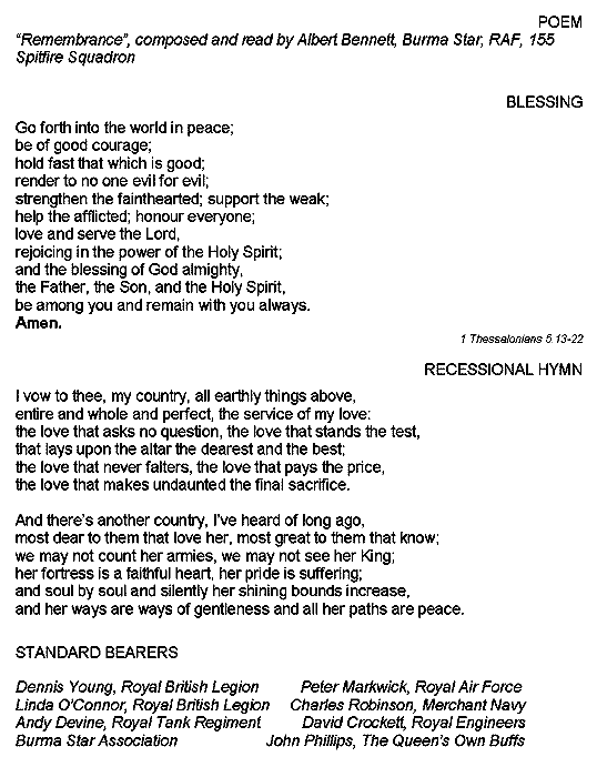 Remembrance poem, blessing, hymn, I vow to thee, my country, standard bearers