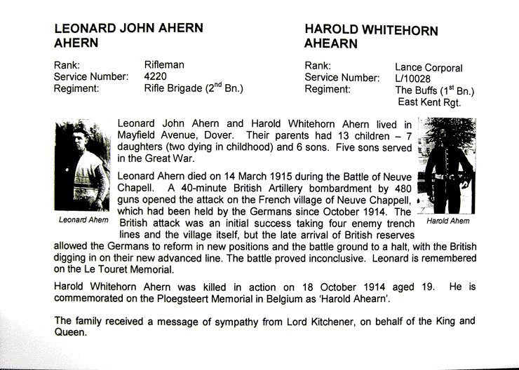information panel for Leonard and Harold Ahern