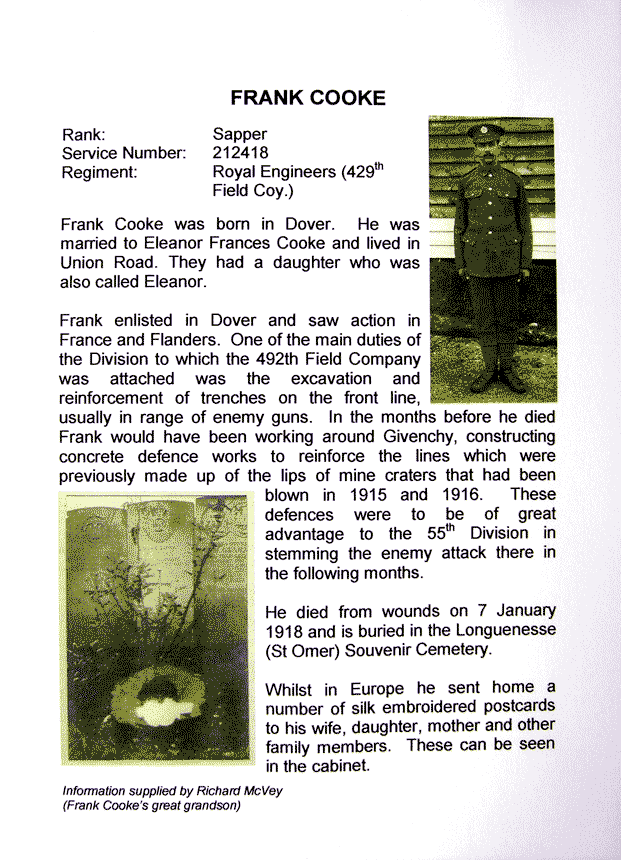 information panel about Frank Cooke