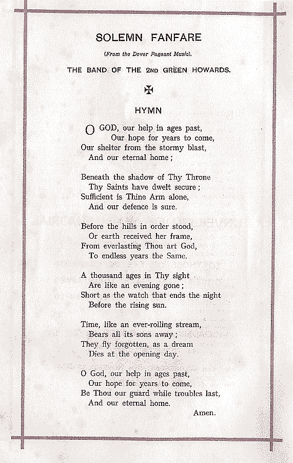 page two of the programme, hymn: Oh God our help in ages past 