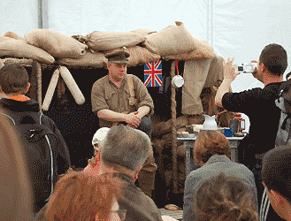 British soldier's billet, with re-enactor