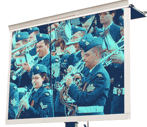 band image from one of the giant screens at the arena