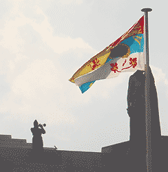 bugler on the edge of the memorial, Royal standard in foreground