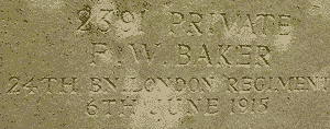 close up of inscrpiton on Frederick Baker's grave, giving regiment, date of death, etc, by Simon Chambers