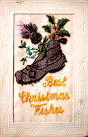 Tommy boot with flowers, Great War card, Best Christmas Wishes 