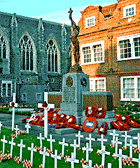 memorial with wreaths